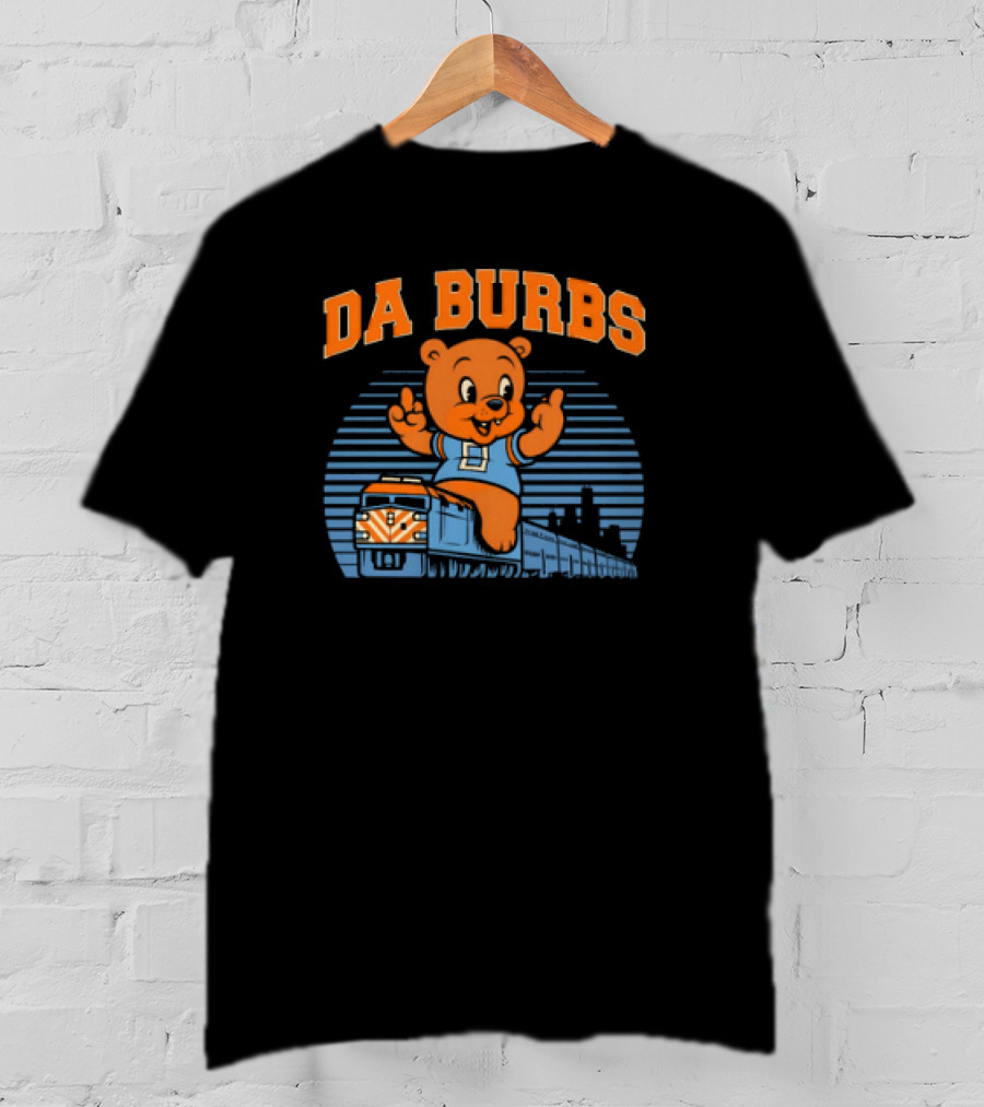 Da Burbs Train Chicago Bears Football Bear With Train Scene T-Shirt
