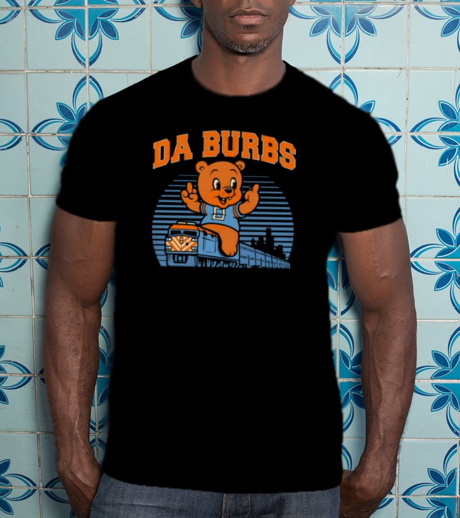 Da Burbs Train Chicago Bears Football Bear With Train Scene T-Shirt