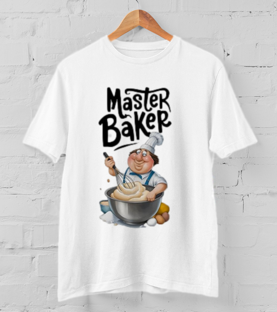 Master Baker Caricature Whisking Dough Enthusiastically T-Shirt