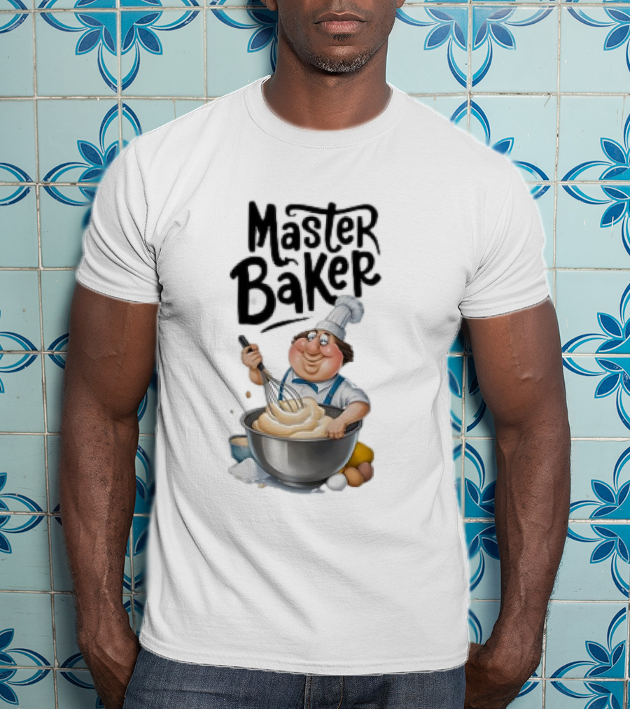 Master Baker Caricature Whisking Dough Enthusiastically T-Shirt