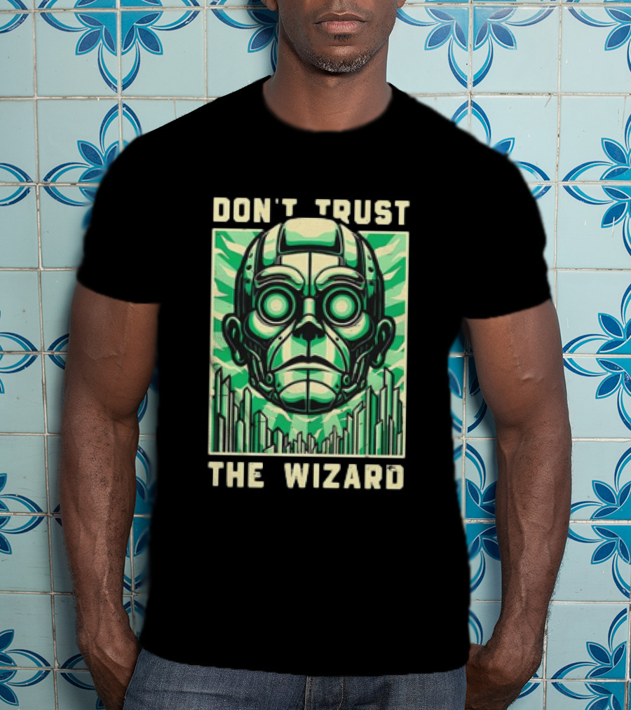 Don't Trust The Wizard Futuristic Metallic Face With Green Shards T-Shirt