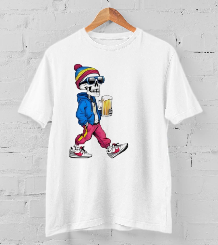 Skeleton Somewhere It's Beer Time Walking With A Mug T-Shirt