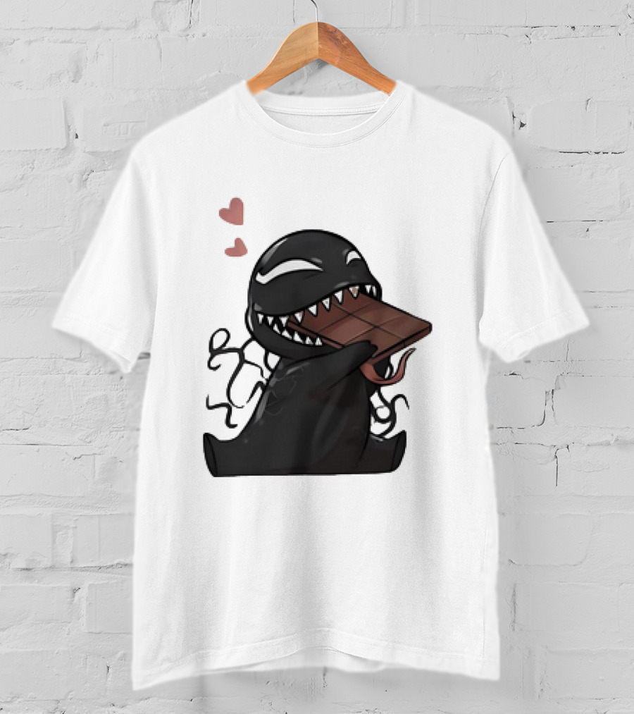 Venom Eating Chocolate Cartoon Meme With Hearts T-Shirt