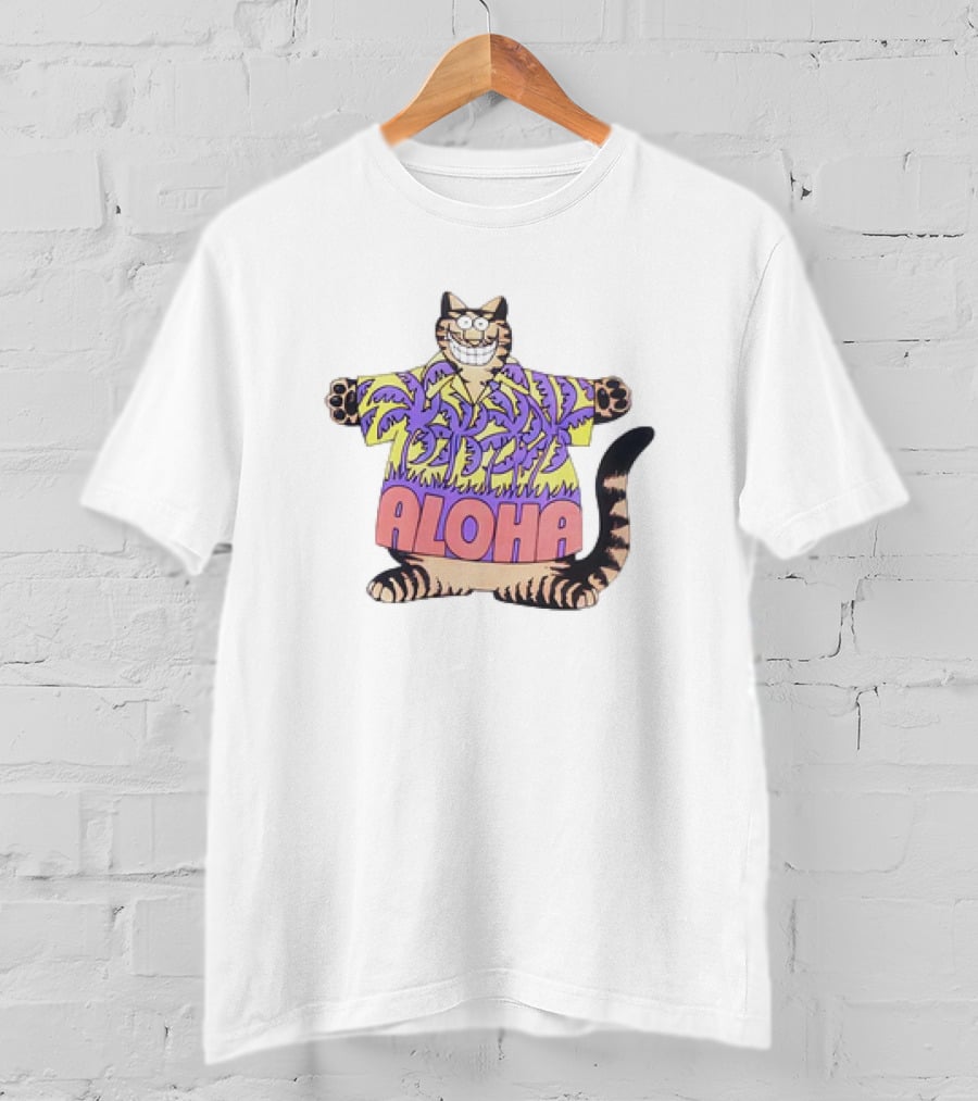 B Kliban Fat Cat Aloha Hawaii Crazy Purple Palm T-Shirt