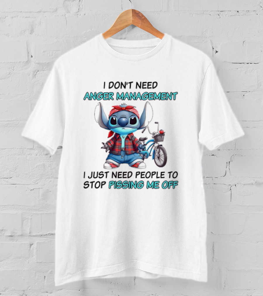 Stitch I Don’t Need Anger Management People Stop Pissing Me Off Bicycle Plaid T-Shirt
