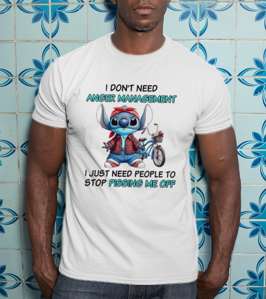 Stitch I Don’t Need Anger Management People Stop Pissing Me Off Bicycle Plaid T-Shirt