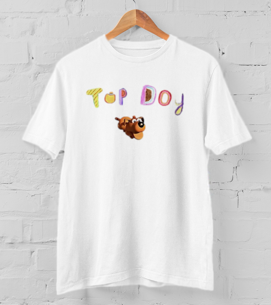Top Dog Cartoon Character Playful Typography T-Shirt