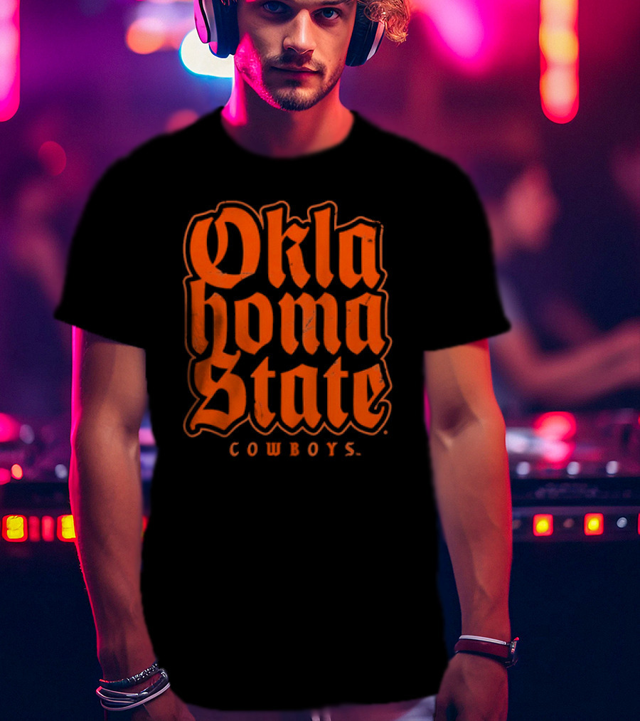 Oklahoma State Cowboys Retro Gothic Orange Text T-Shirt