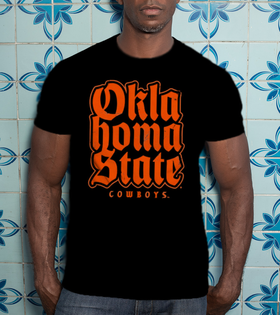 Oklahoma State Cowboys Retro Gothic Orange Text T-Shirt