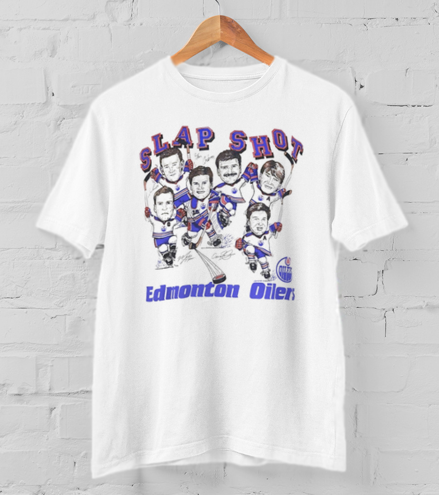 Edmonton Oilers Slap Shot NHL Hockey Team Caricature Vintage T-Shirt