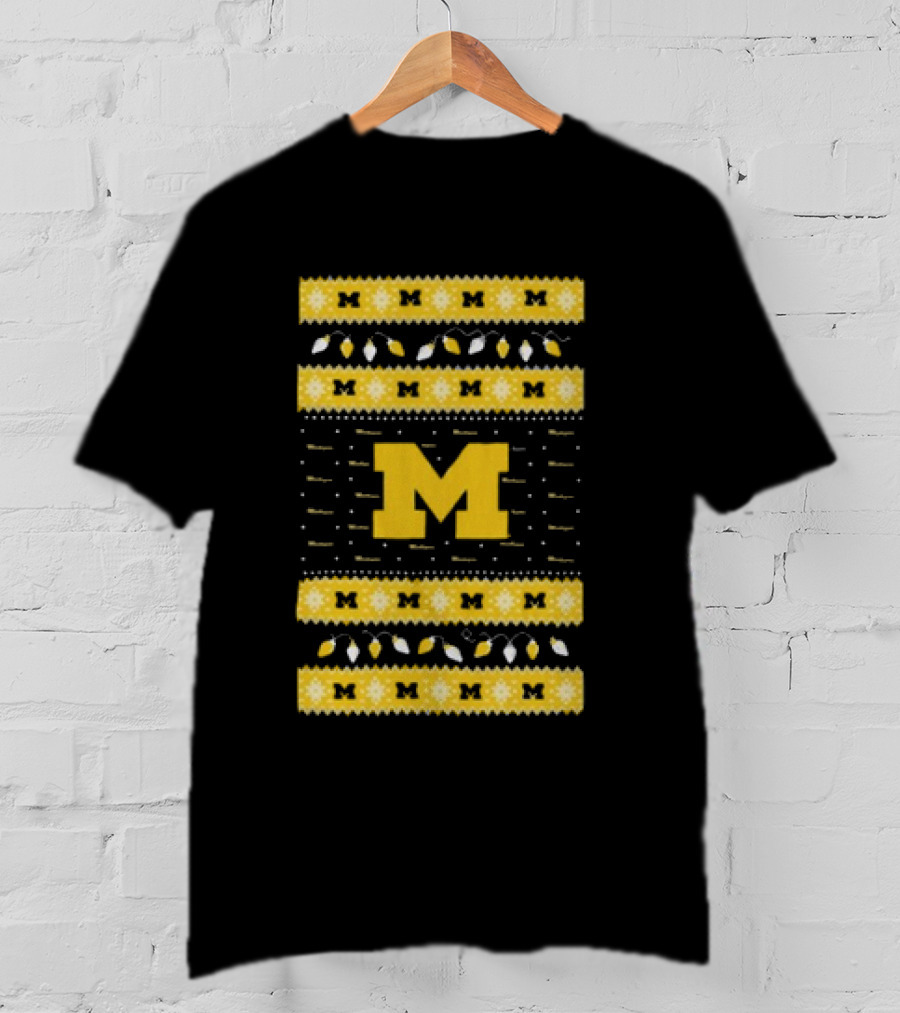 Michigan Wolverines Ugly Christmas Sweater Lights T-Shirt