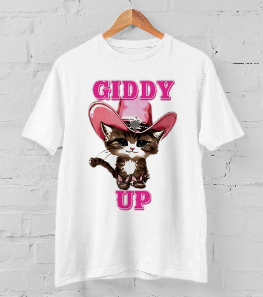 Giddy Up Cowboy Cat Pink Hat Kitten T-Shirt