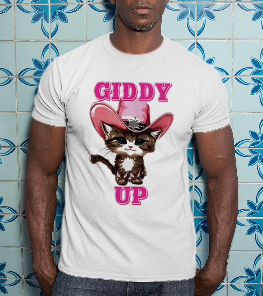 Giddy Up Cowboy Cat Pink Hat Kitten T-Shirt