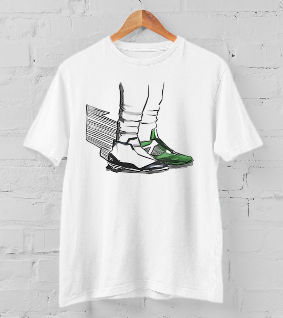 Jalen Two-Shoes Hurts Dual-Colored Sports Footwear Combo T-Shirt