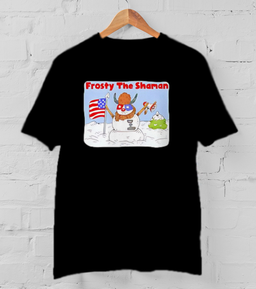 Frosty The Shaman USA Flag Viking Helmet Snowman T-Shirt