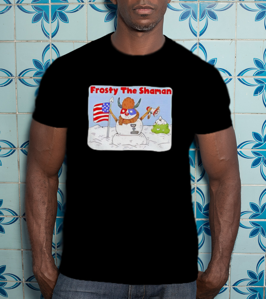 Frosty The Shaman USA Flag Viking Helmet Snowman T-Shirt