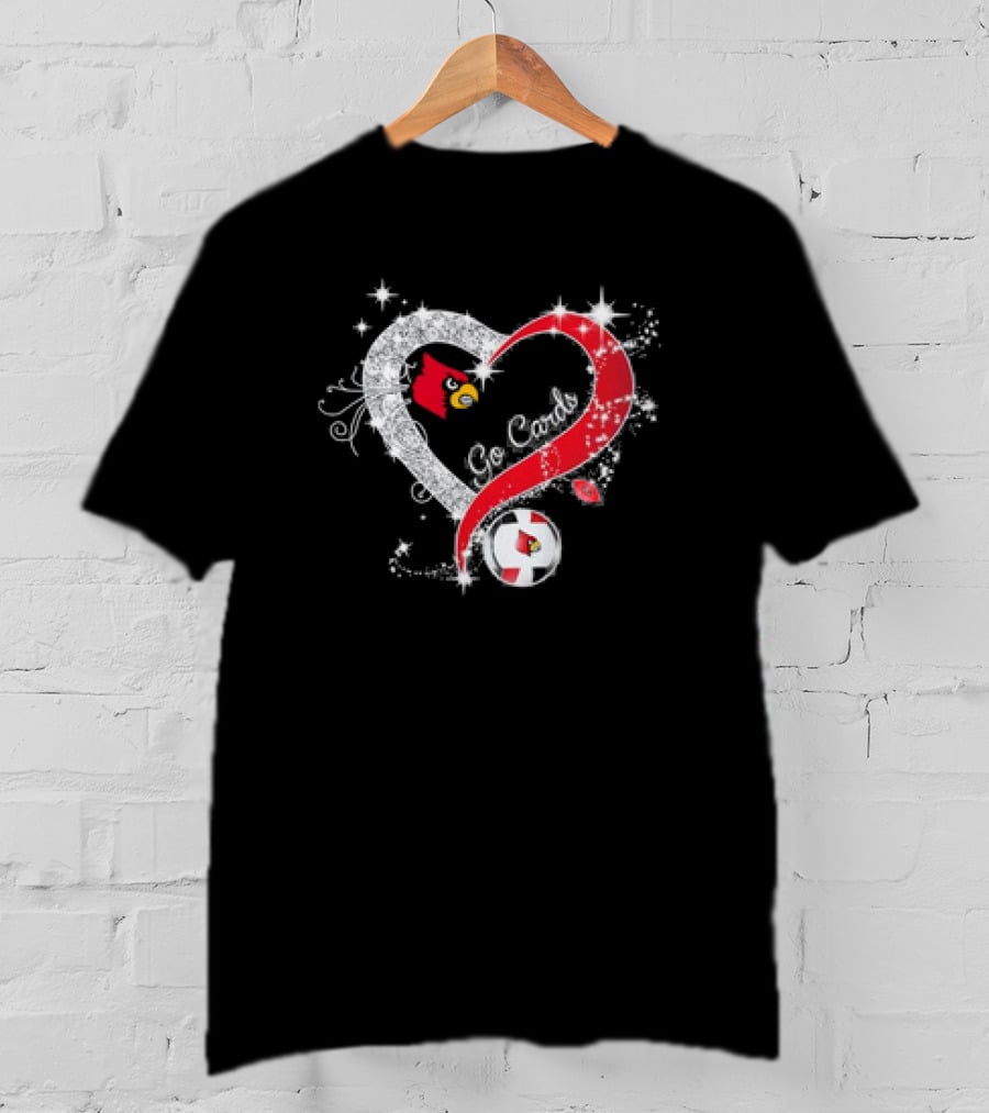 Louisville Cardinals Volleyball Heart Diamond Go Cards Sparkling Logo Soccer Ball T-Shirt