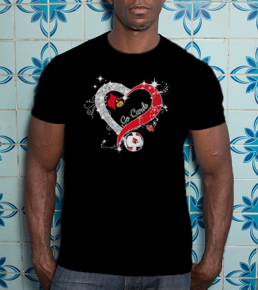 Louisville Cardinals Volleyball Heart Diamond Go Cards Sparkling Logo Soccer Ball T-Shirt