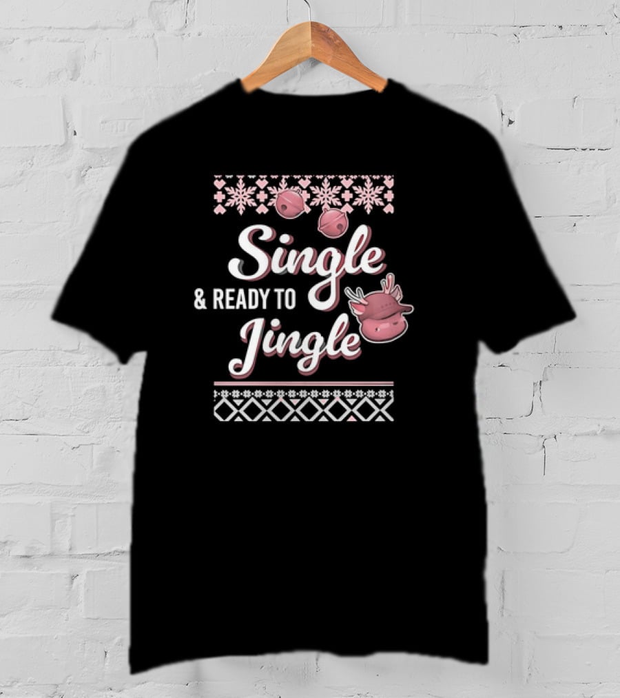 Metokur Store Single And Ready To Jingle Snowflakes Bells Reindeer T-Shirt