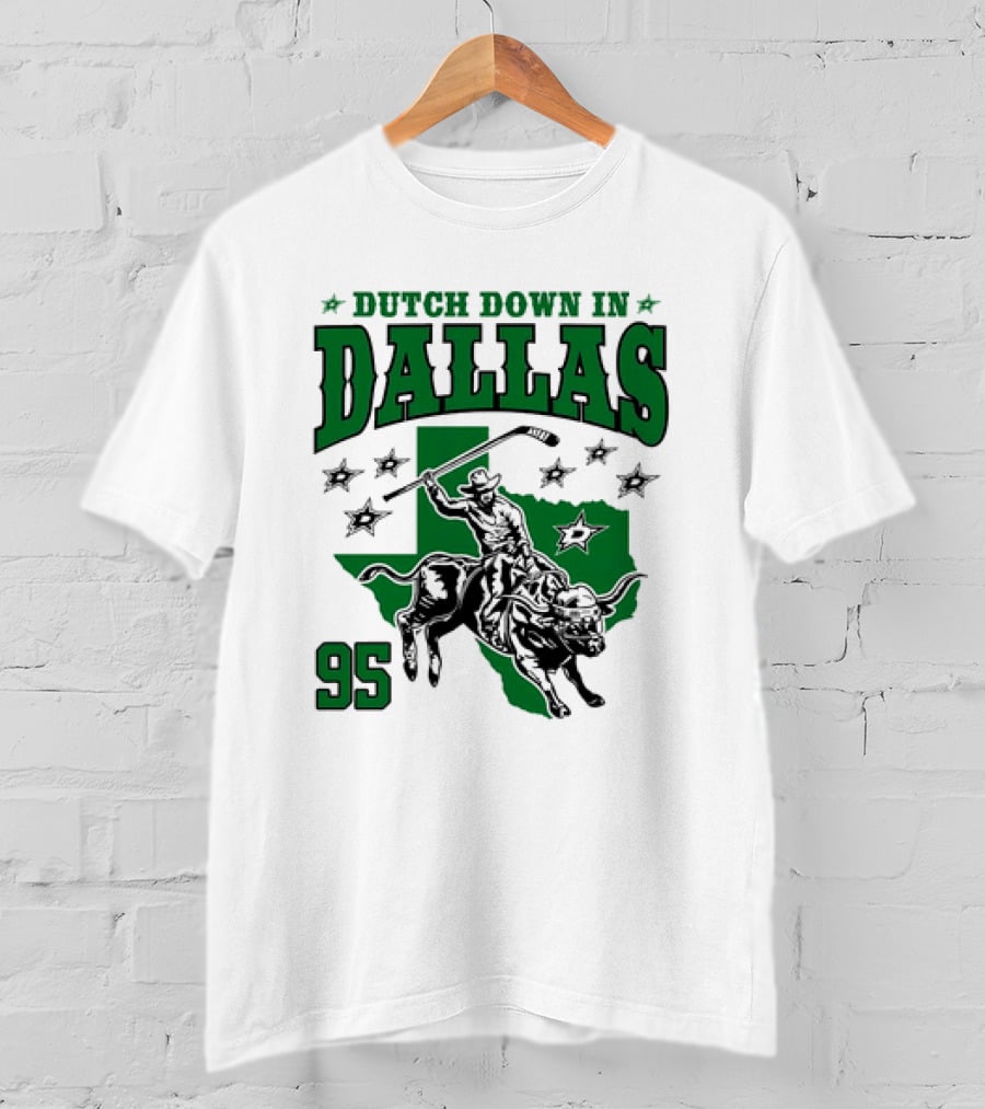 Dutch Down In Dallas Stars 95 Hockey Cowboy Bull Riding Texas T-Shirt
