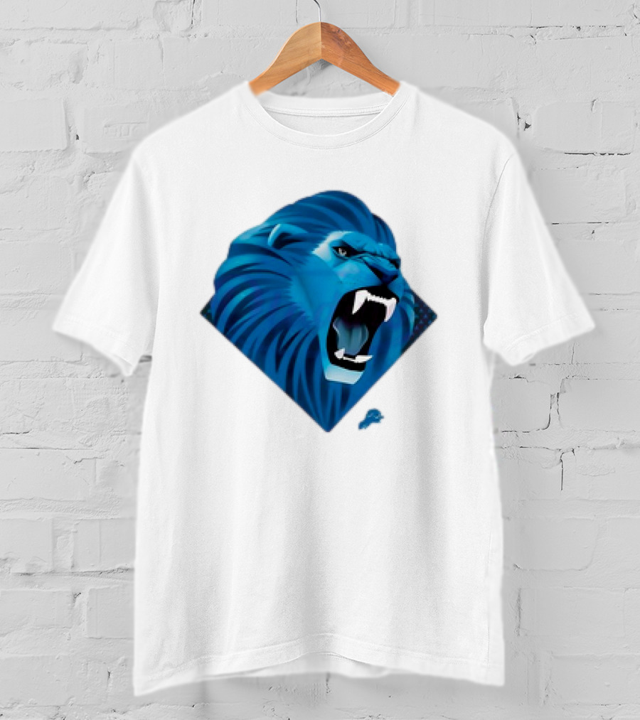 Detroit Lions Roaring Blue Lion Head Emblem T-Shirt