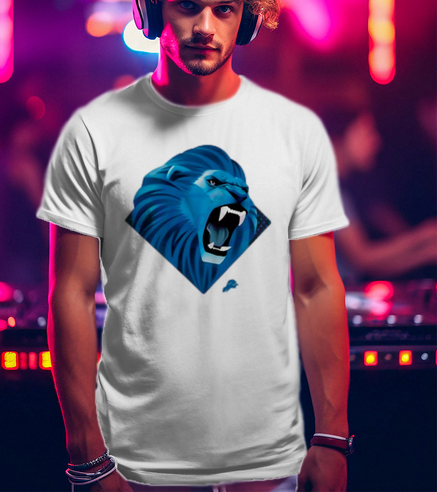 Detroit Lions Roaring Blue Lion Head Emblem T-Shirt