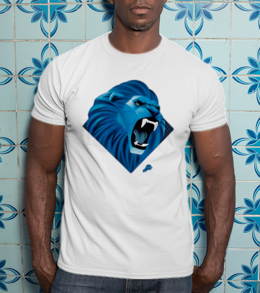 Detroit Lions Roaring Blue Lion Head Emblem T-Shirt