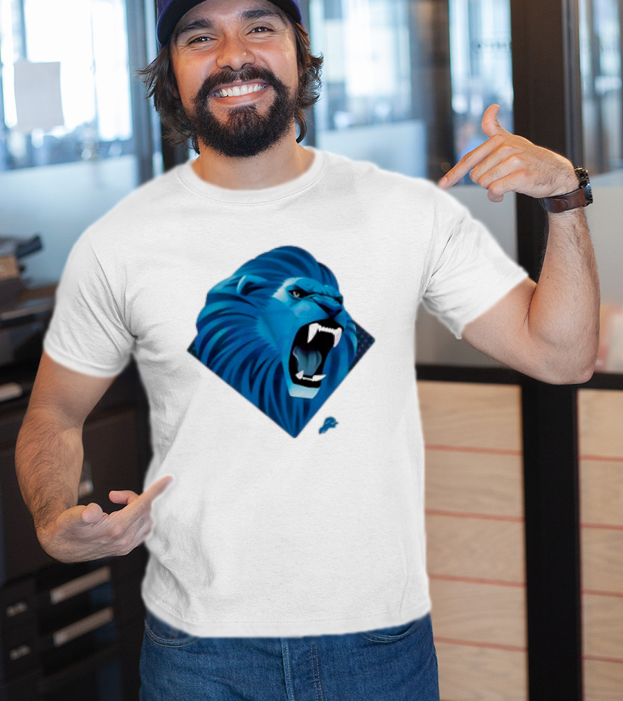 Detroit Lions Roaring Blue Lion Head Emblem T-Shirt