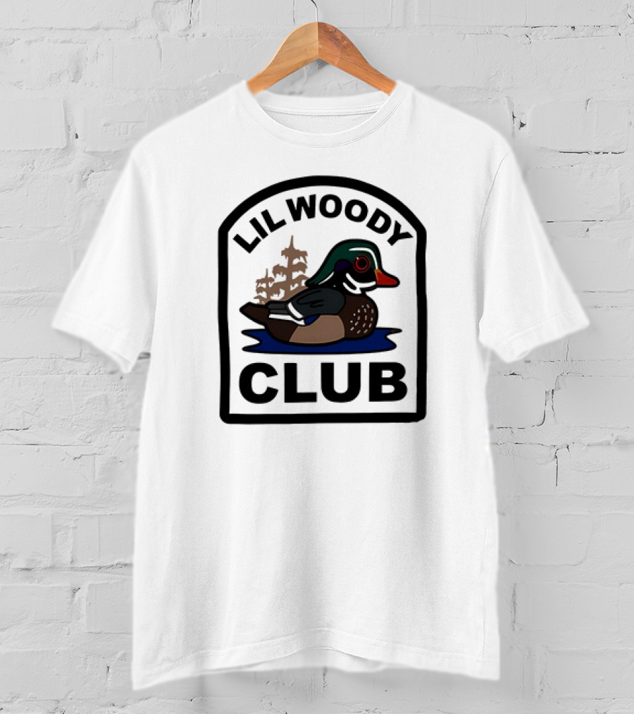 Lil Woody Club Duck Logo And Tree Background T-Shirt