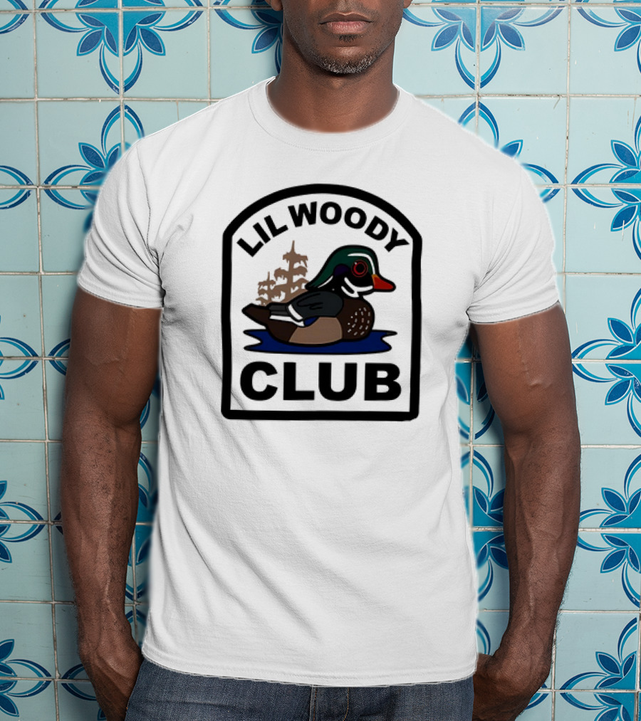 Lil Woody Club Duck Logo And Tree Background T-Shirt