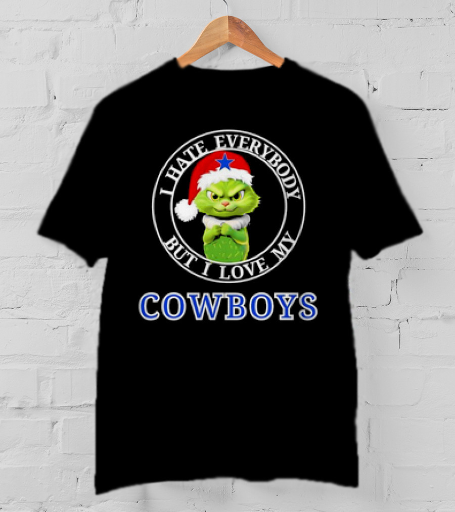 I Hate Everybody But I Love My Cowboys Grinchy Cat Christmas Santa Hat T-Shirt