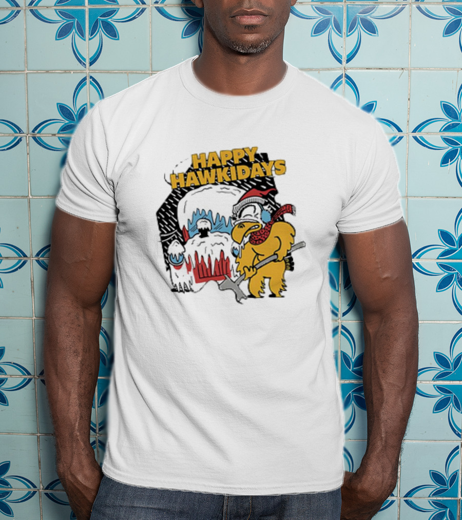 Happy Hawkidays Iowa Hawkeyes Frozen Mascot Holiday Fun T-Shirt