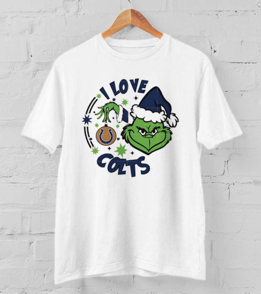 Indianapolis Colts I Love Colts Christmas Grinch Santa Hat T-Shirt