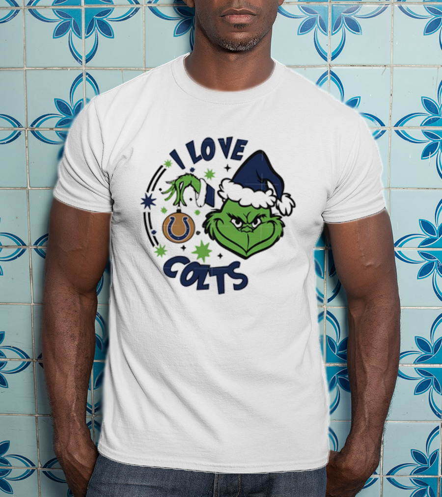 Indianapolis Colts I Love Colts Christmas Grinch Santa Hat T-Shirt