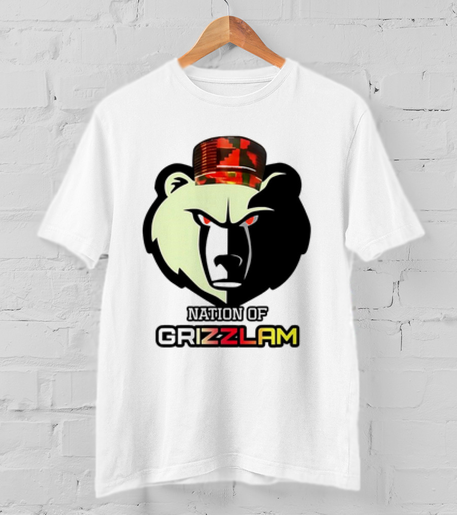 Nation Of Grizzlam Bear Logo With Camo Hat T-Shirt
