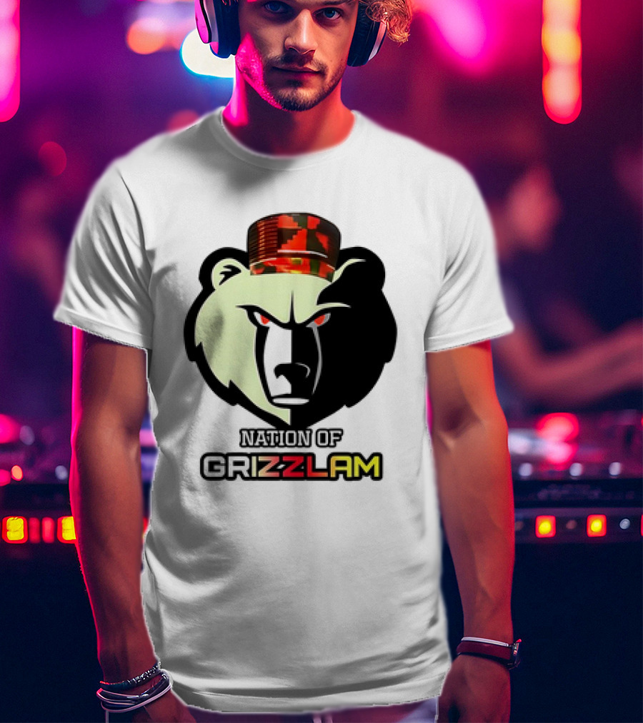 Nation Of Grizzlam Bear Logo With Camo Hat T-Shirt