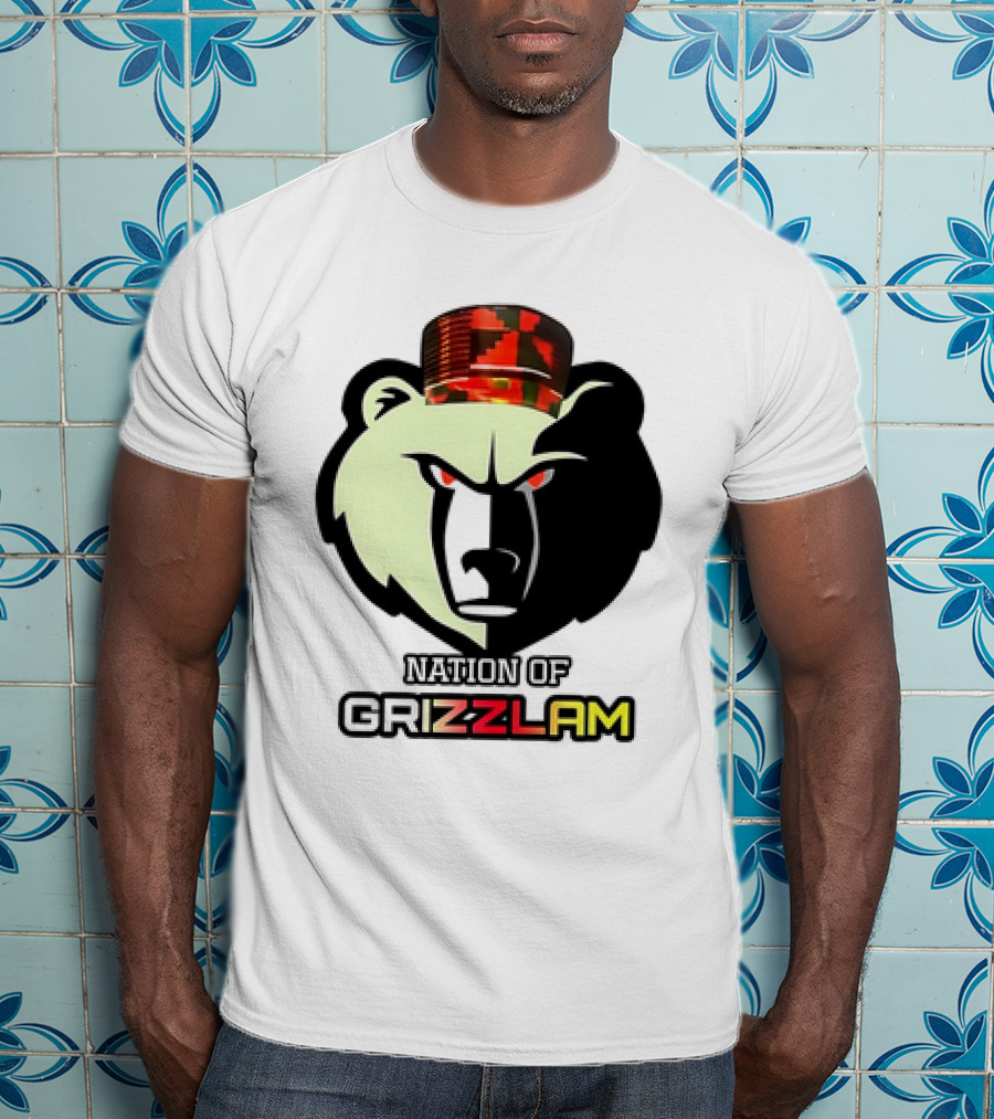 Nation Of Grizzlam Bear Logo With Camo Hat T-Shirt