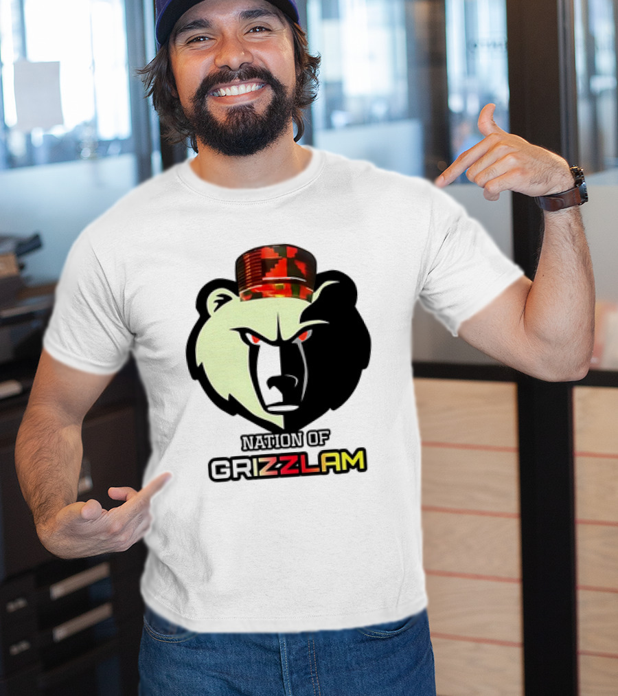 Nation Of Grizzlam Bear Logo With Camo Hat T-Shirt