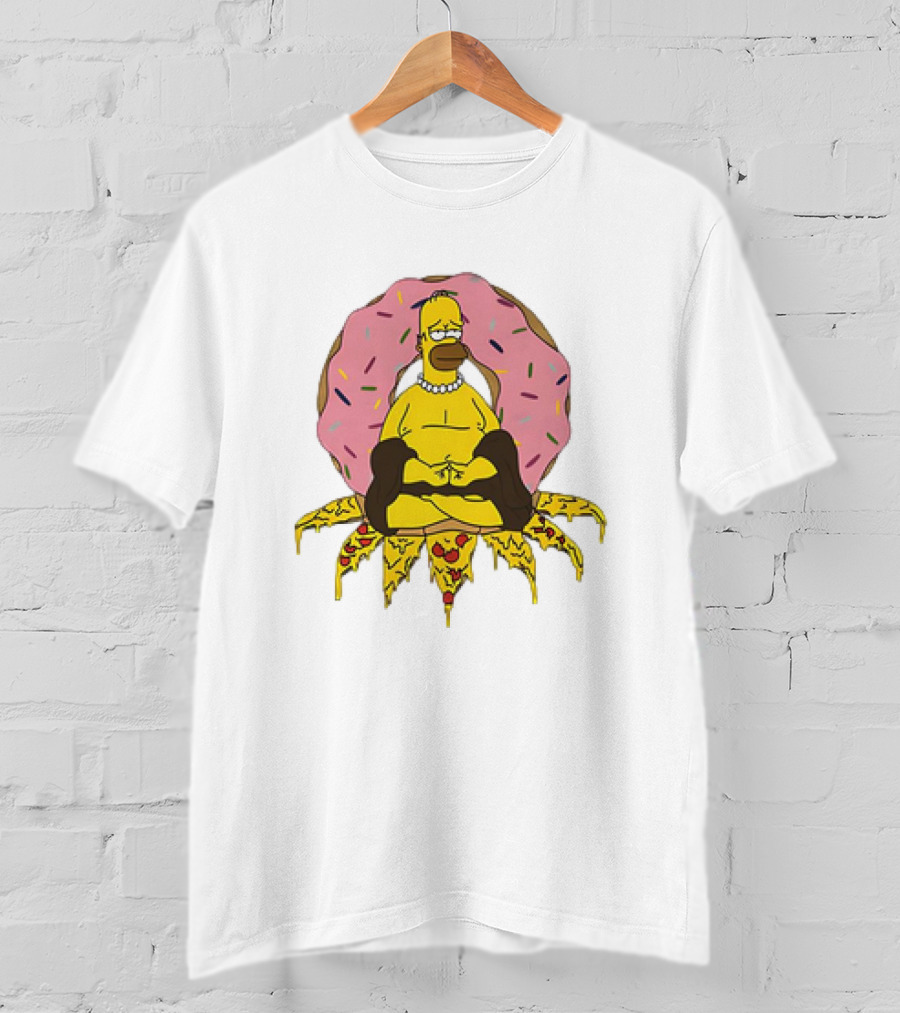 Homer Simpson Buddha Namaste With Donut And Pizza Lotus From The Simpsons T-Shirt