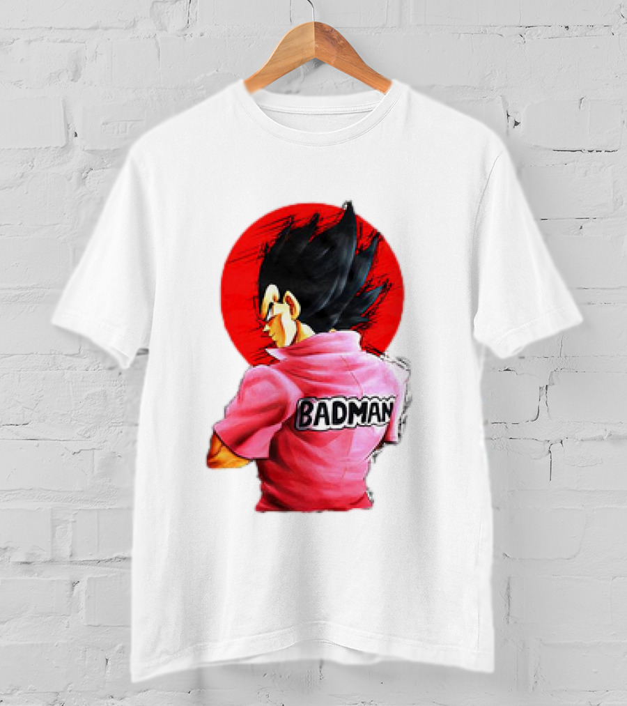 Vegeta Badman Pink Shirt Dragon Ball Style Red Circle Background T-Shirt