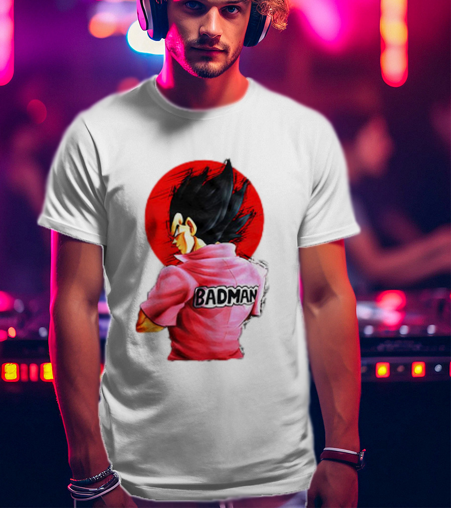 Vegeta Badman Pink Shirt Dragon Ball Style Red Circle Background T-Shirt