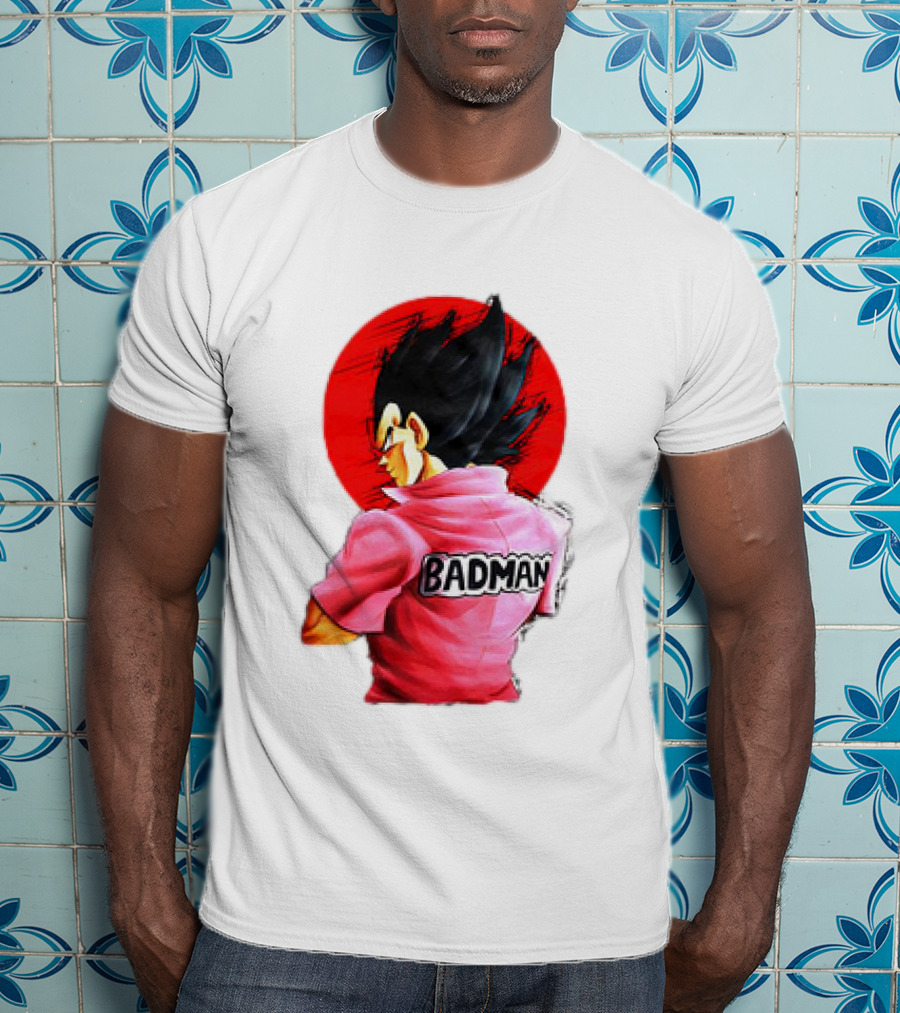 Vegeta Badman Pink Shirt Dragon Ball Style Red Circle Background T-Shirt