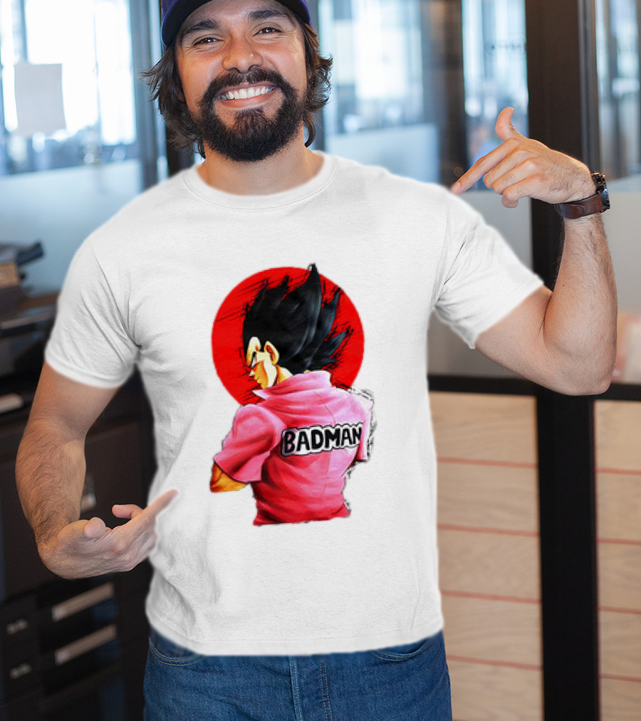 Vegeta Badman Pink Shirt Dragon Ball Style Red Circle Background T-Shirt