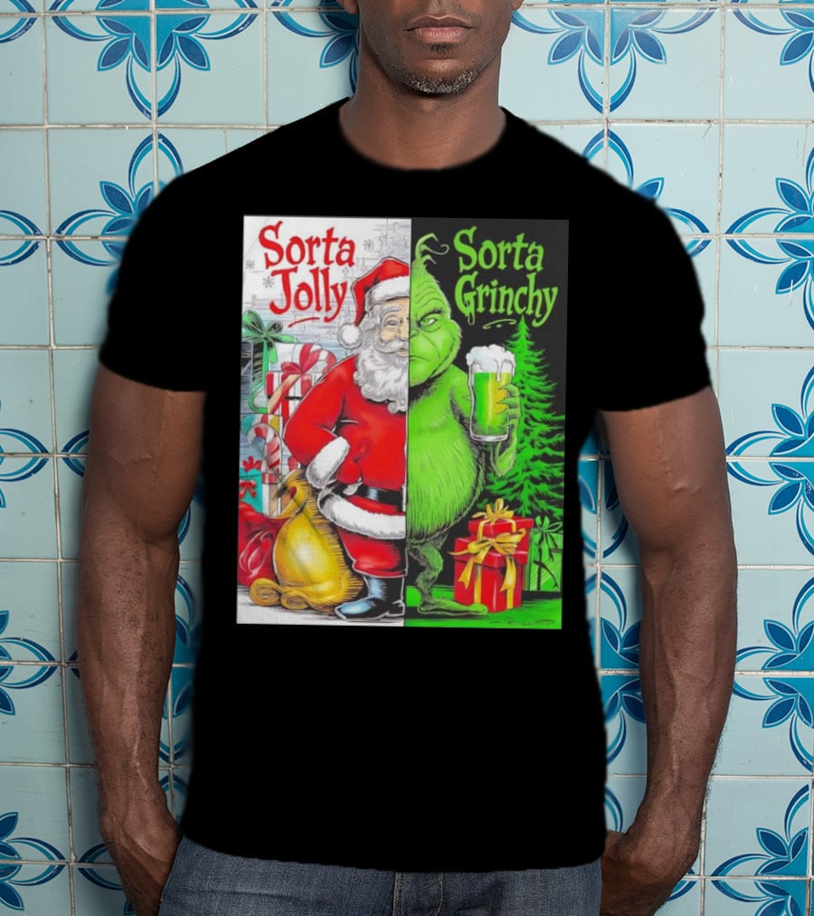 Sorta Jolly Sorta Grinchy Santa Claus Grinch Christmas Gifts T-Shirt