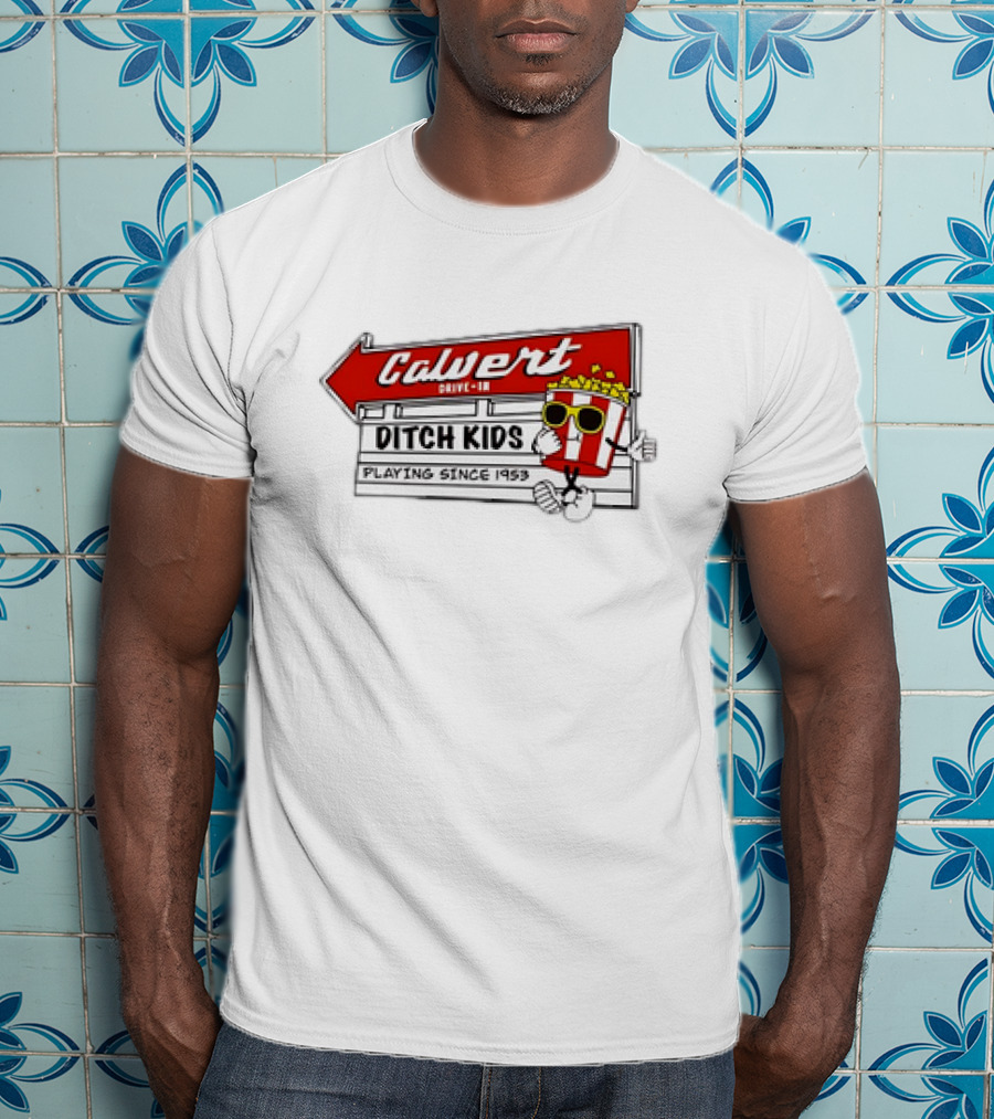 Calvert Drive-In Ditch Kids Playing Since 1953 Popcorn Character T-Shirt