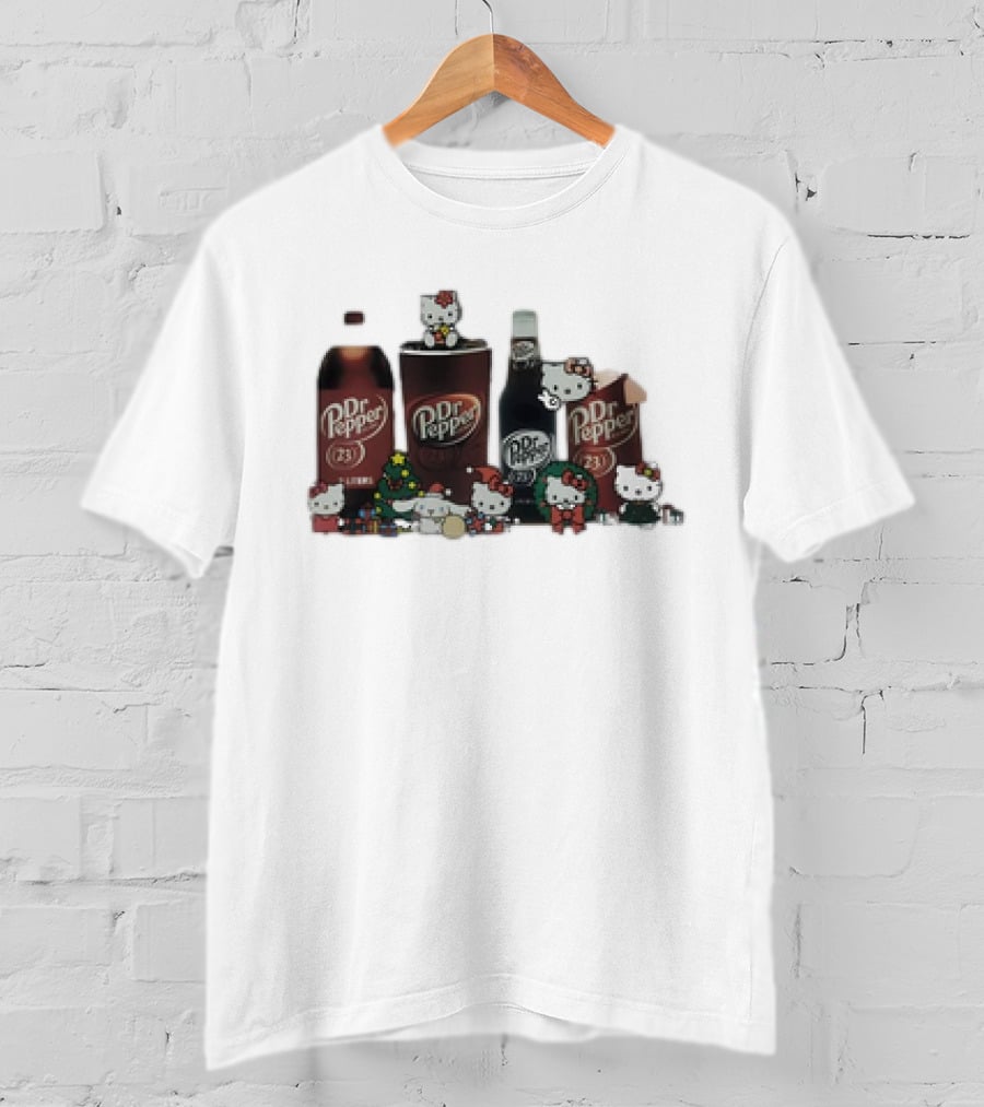 Hello Kitty Holiday With Dr Pepper Bottles And Cans T-Shirt