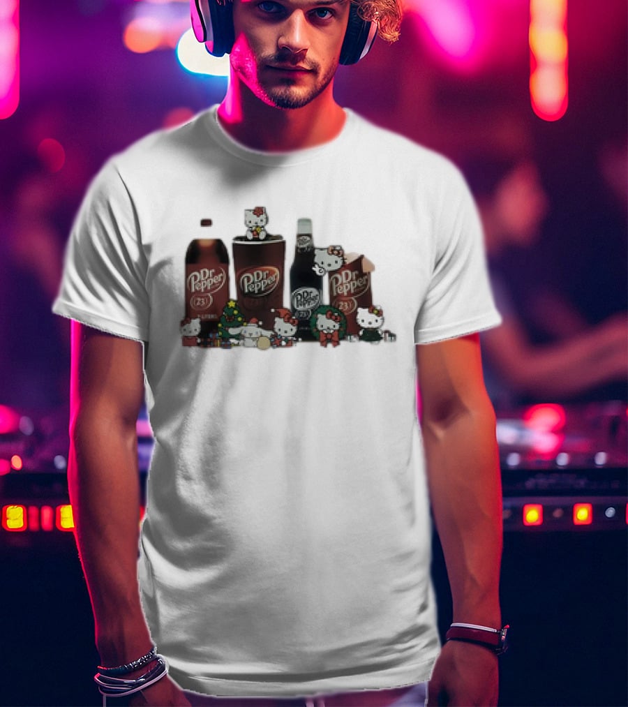 Hello Kitty Holiday With Dr Pepper Bottles And Cans T-Shirt