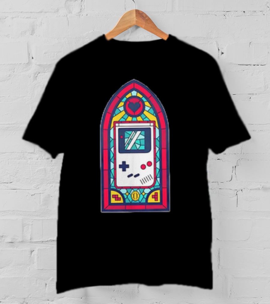 8-Bit Handheld Game Console Stained Glass Window Art With Heart T-Shirt
