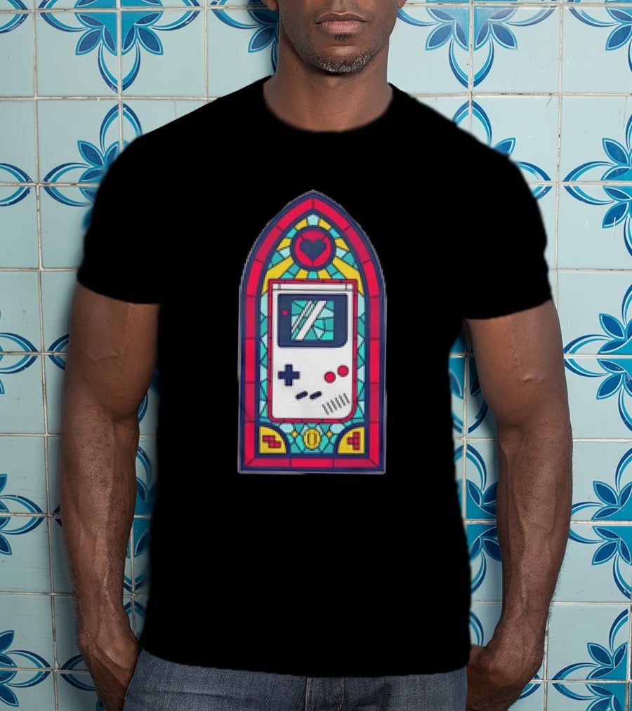8-Bit Handheld Game Console Stained Glass Window Art With Heart T-Shirt