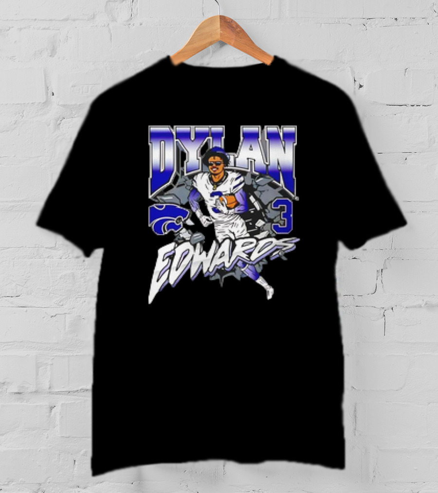 Dylan Edwards K-State Football Caricature Wildcats Number 3 T-Shirt